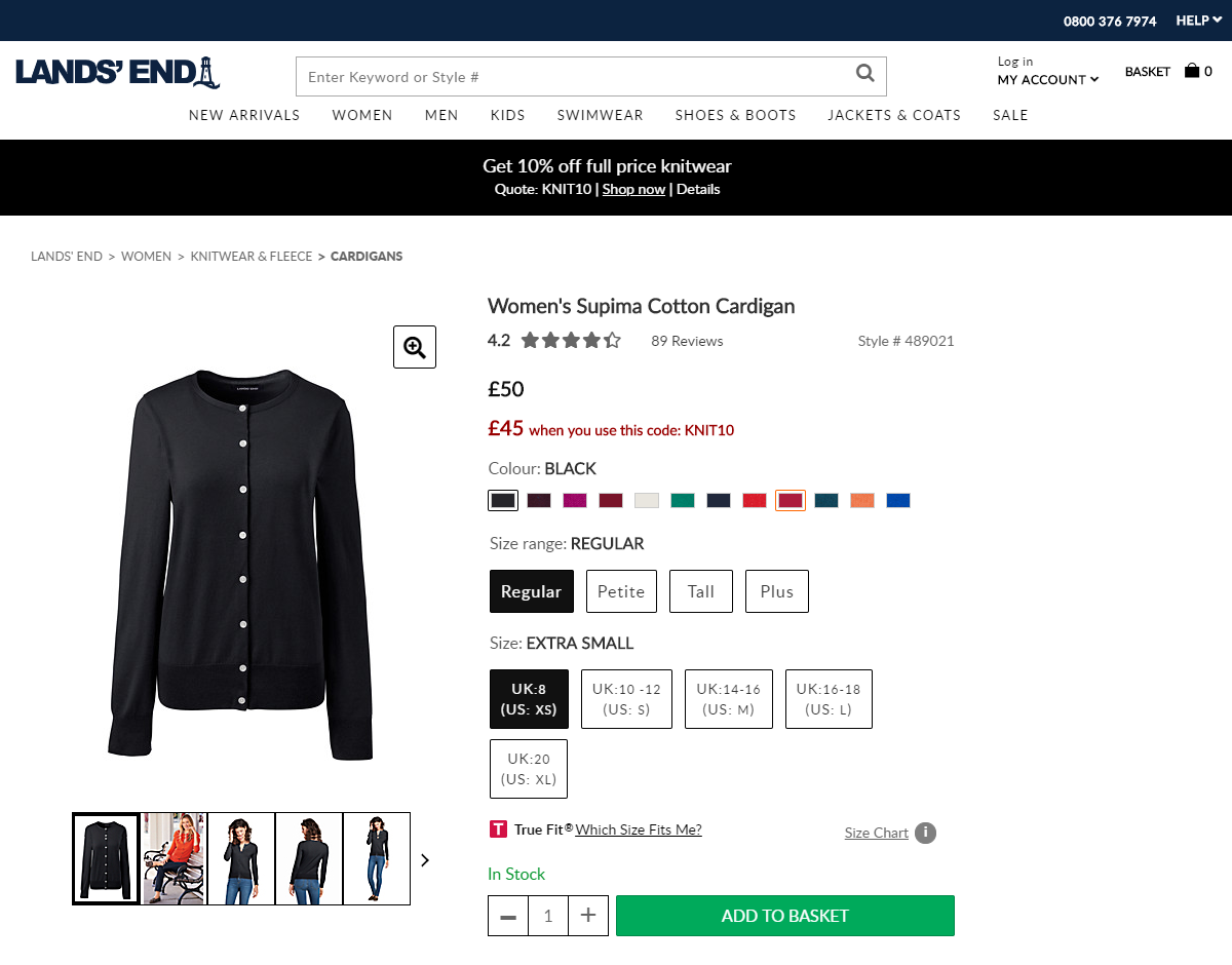 User interface of a product display page, showing a prominent red sale price and messaging telling users the code needed to achieve that price.